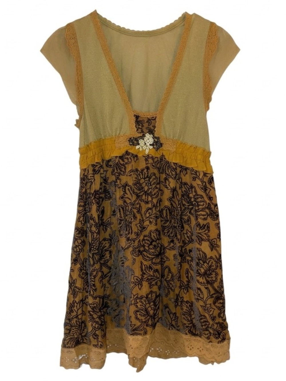 Free People Floral Dress Yellow Navy Lace Boho Spring Summer Flowy Feminine